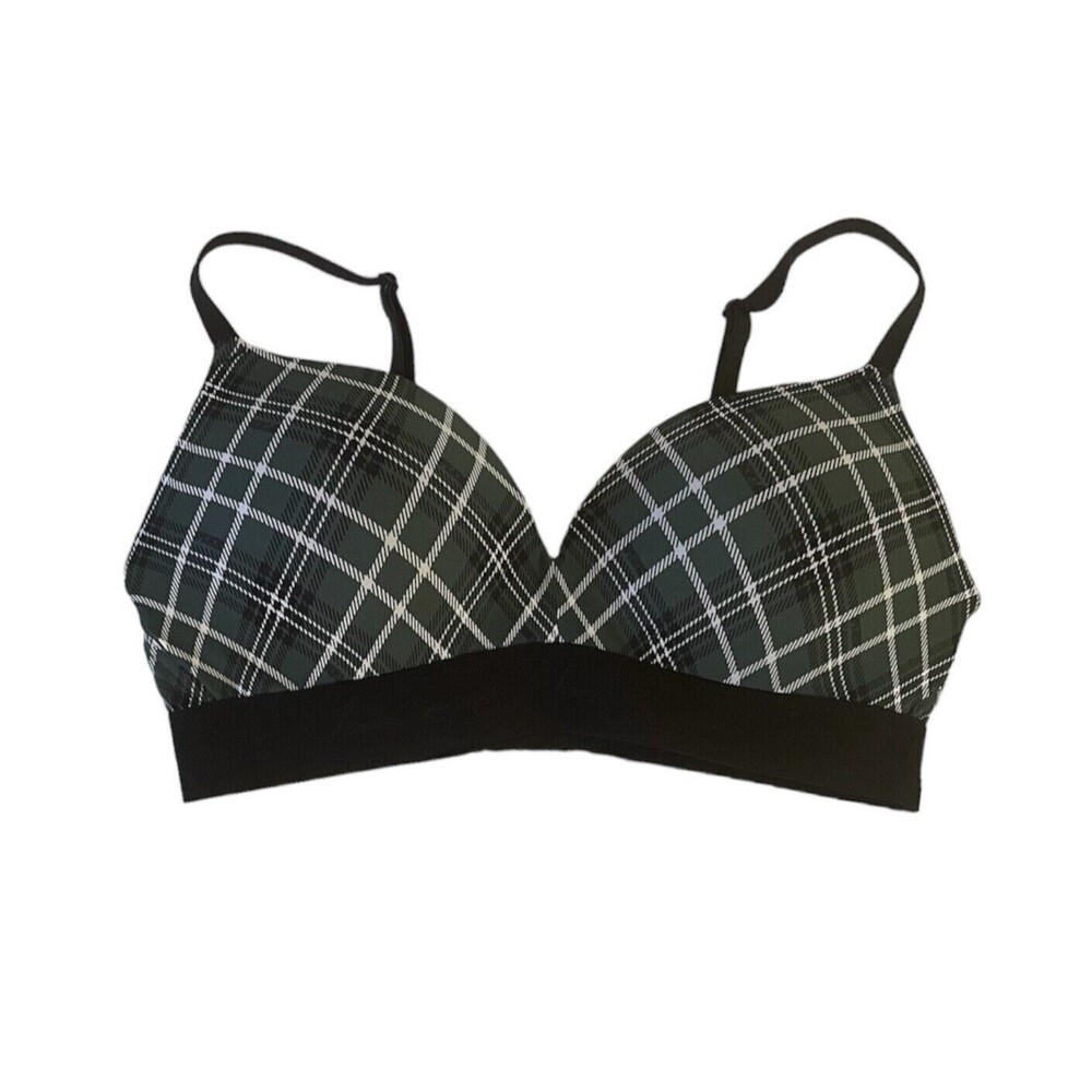 Victoria Secret PINK 38DD Wear Everywhere Push Up Bra Wireless Green Plaid NWT
